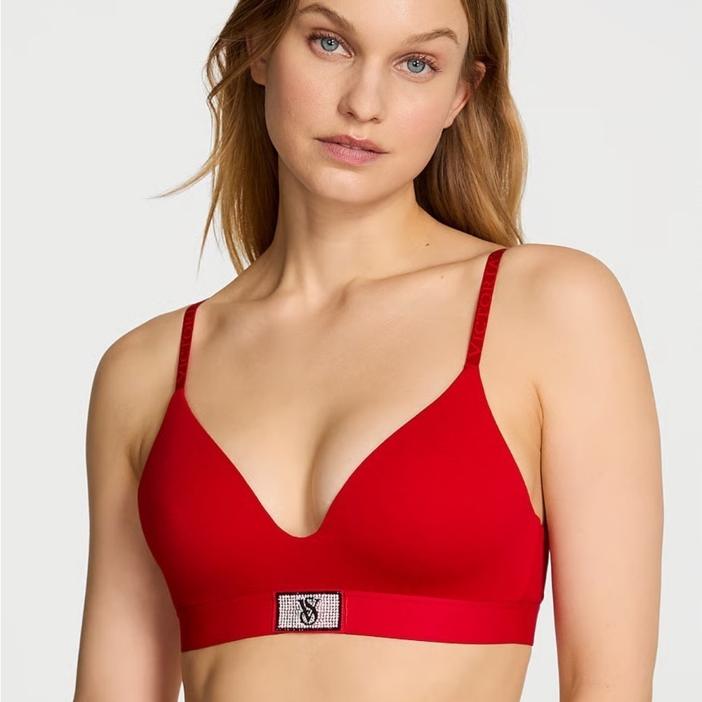 Victoria’s Secret Shine Patch Lightly Lined Wireless Bra red size 38D
